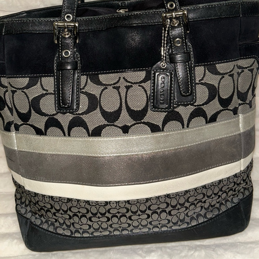 Coach Black and Gray Patterned Tote - Picture 10 of 12